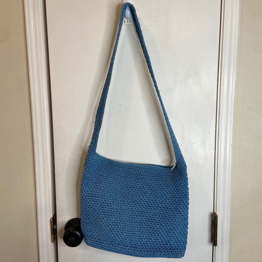 The Sak Original Blue Crochet Shoulder Bag Hobo Zip Top Boho Purse